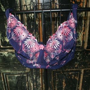 Pink Flowers on Midnight Blue